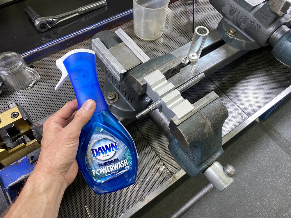 Soap and a suspension shaft clamp. 