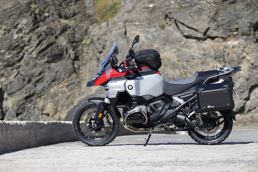 R 1300 GS in Racing Red colors with tank bag and other accessories