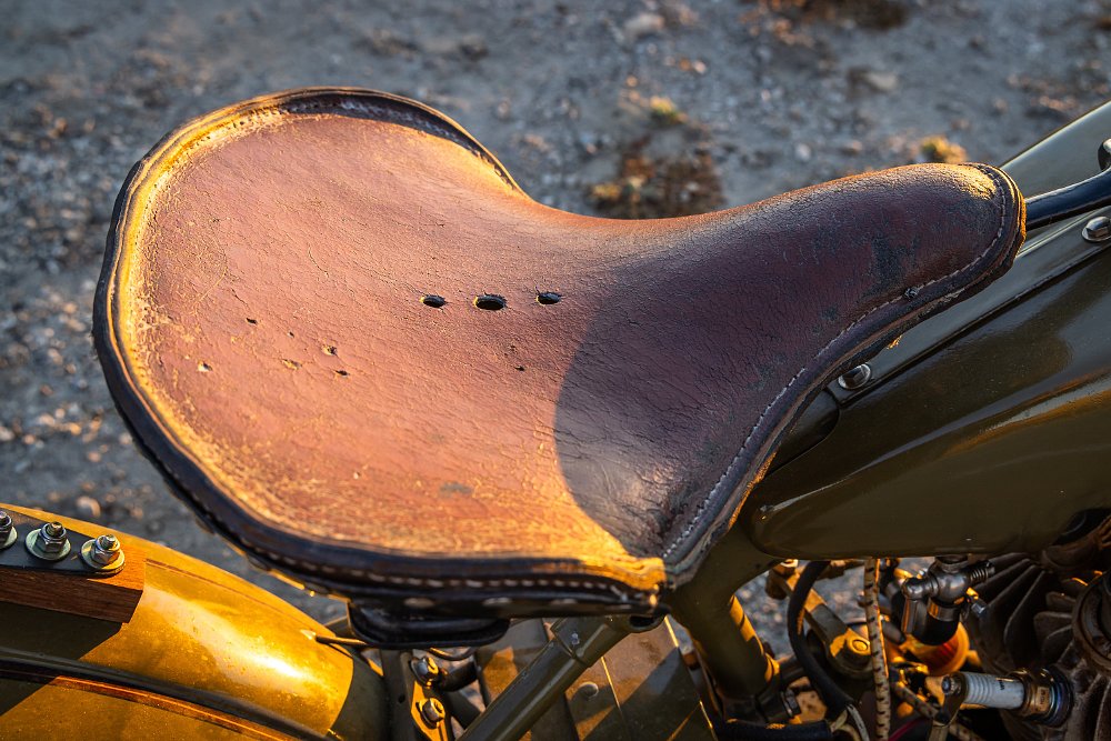 1924 Harley-Davidson Model J seat detail.