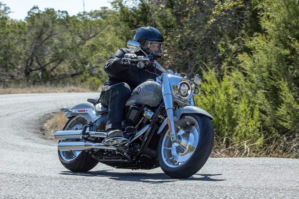 rider on a country road on a Fat Boy