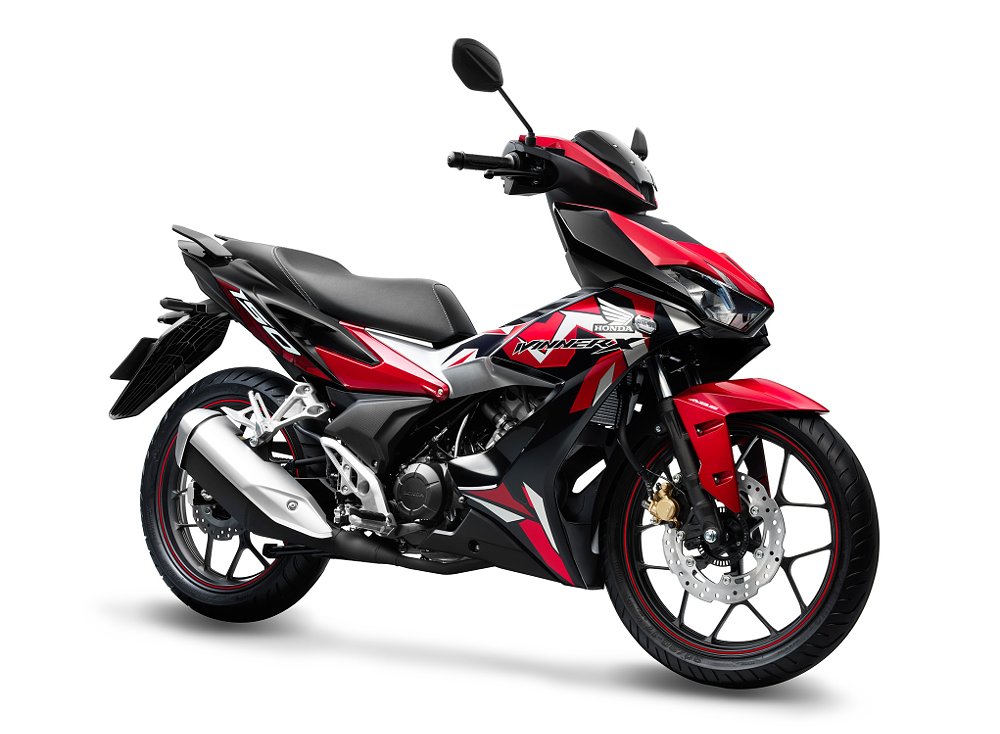 studio photo of red Honda Winner small motorcycle
