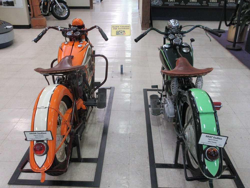 two early Indian motorcycles that museum visitors can sit on for photos