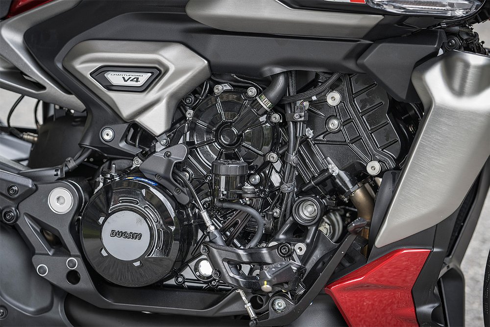 A close-up of the XDiavel's V4 engine.