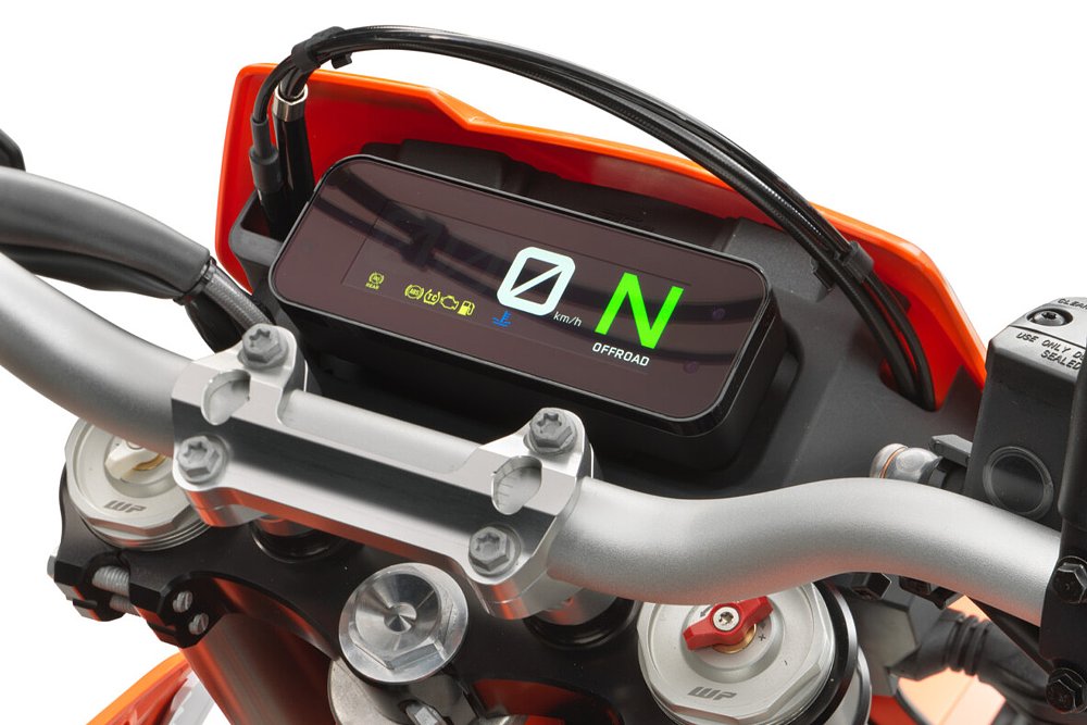 A close-up of the 690 Enduro R's 4.2-inch TFT dash.