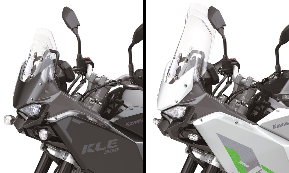 Side-by-side images of the windscreens on the KLE500 and KLE500 SE.
